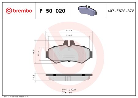 SET PLACUTE FRANA BREMBO P 50 020 - Compatibil cu MERCEDES-BENZ, PUCH, VW
