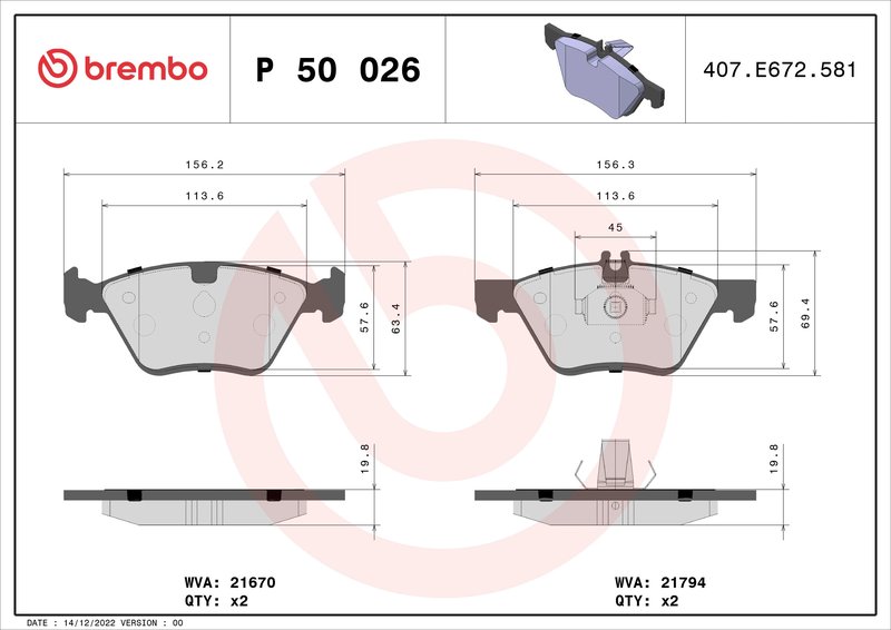 Set placute frana Brembo P 50 026