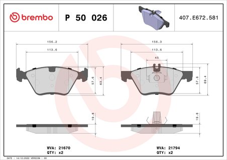 Set placute frana Brembo P 50 026