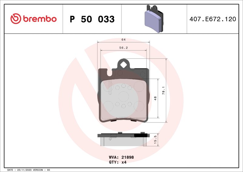 SET PLACUTE FRANA BREMBO P 50 033 - Compatibil cu MERCEDES-BENZ