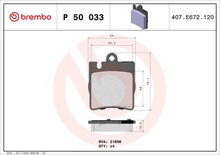 SET PLACUTE FRANA BREMBO P 50 033 - Compatibil cu MERCEDES-BENZ