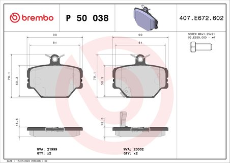 SET PLACUTE FRANA BREMBO P 50 038 - Compatibil cu SMART