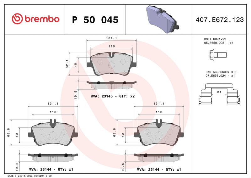 Set placute frana Brembo P 50 045