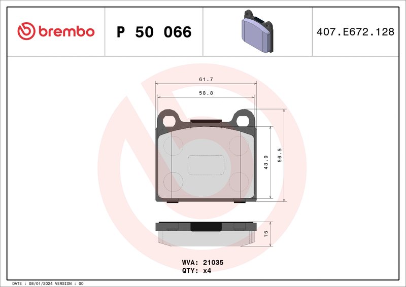 SET PLACUTE FRANA BREMBO P 50 066 - Compatibil cu MASERATI, MERCEDES-BENZ, OPEL, VOLVO