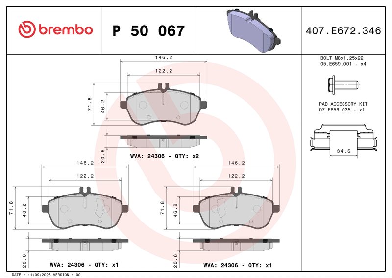 SET PLACUTE FRANA BREMBO P 50 067 - Compatibil cu MERCEDES-BENZ, MERCEDES-BENZ (BBDC)