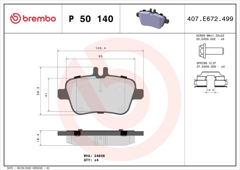 SET PLACUTE FRANA BREMBO P 50 140 - Compatibil cu INFINITI, MERCEDES-BENZ, MERCEDES-BENZ (BBDC)