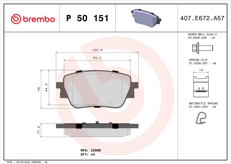 SET PLACUTE FRANA BREMBO P 50 151 - Compatibil cu MERCEDES-BENZ, MERCEDES-BENZ (BBDC)