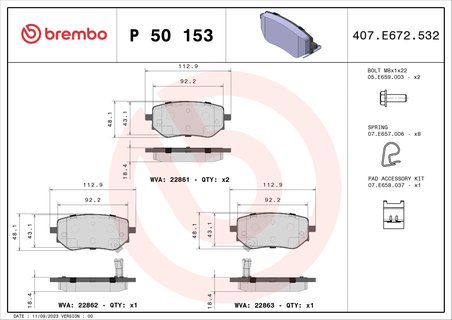 SET PLACUTE FRANA BREMBO P 50 153 - Compatibil cu MERCEDES-BENZ, NISSAN