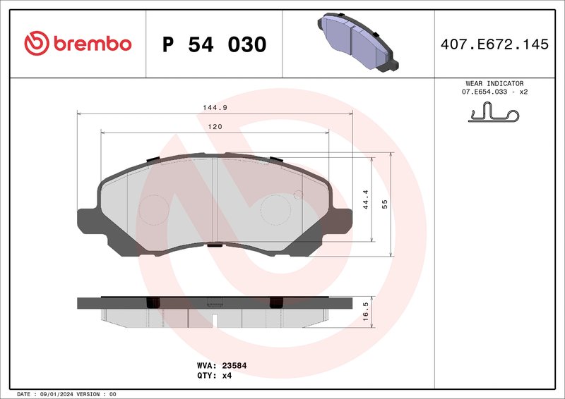 SET PLACUTE FRANA BREMBO P 54 030 - Compatibil cu BAIC, BAIC WEIWANG, BAIC-ORV, CHRYSLER, CITROEN, DODGE, FIAT, HYUNDAI, JEEP, L