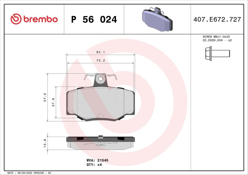 SET PLACUTE FRANA BREMBO P 56 024 - Compatibil cu NISSAN
