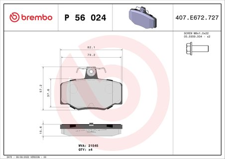 SET PLACUTE FRANA BREMBO P 56 024 - Compatibil cu NISSAN