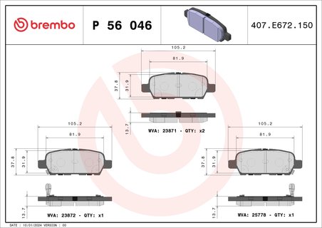 SET PLACUTE FRANA BREMBO P 56 046 - Compatibil cu FENGSHEN, HAIMA (FAW), INFINITI, INFINITI (DFAC), MITSUBISHI, NISSAN, NISSAN (