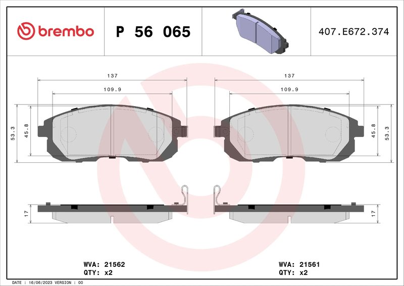 SET PLACUTE FRANA BREMBO P 56 065 - Compatibil cu GMC, INFINITI, NISSAN, NISSAN (DFAC)