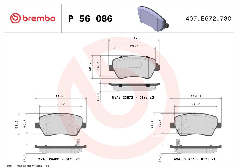 SET PLACUTE FRANA BREMBO P 56 086 - Compatibil cu NISSAN, RENAULT