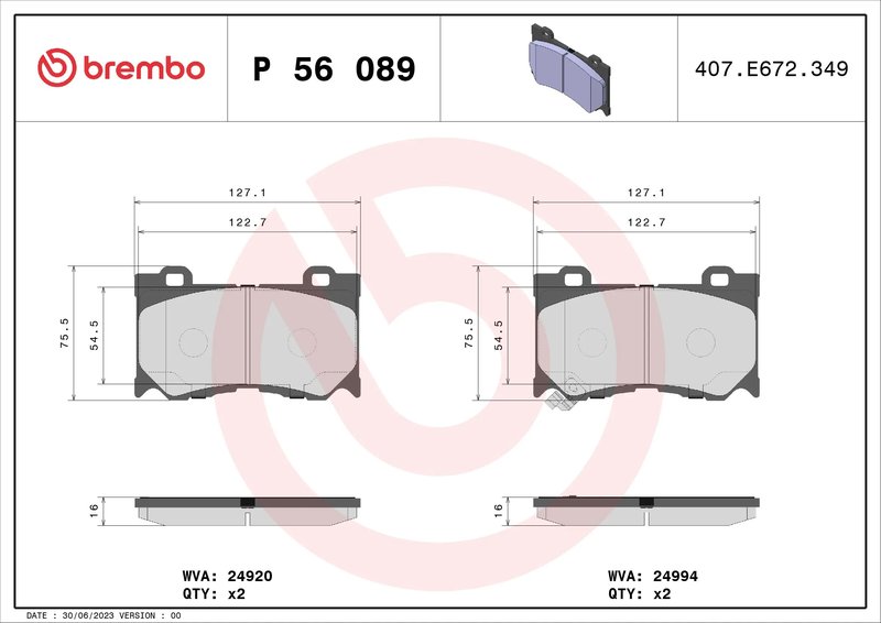 SET PLACUTE FRANA BREMBO P 56 089 - Compatibil cu INFINITI, NISSAN