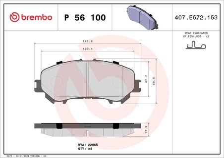 SET PLACUTE FRANA BREMBO P 56 100 - Compatibil cu NISSAN, NISSAN (DFAC), RENAULT, RENAULT (DFAC)