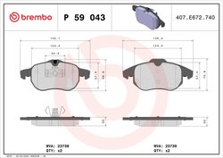 SET PLACUTE FRANA BREMBO P 59 043 - Compatibil cu CADILLAC, CHEVROLET, FIAT, HOLDEN, HSV, OPEL, SAAB, VAUXHALL