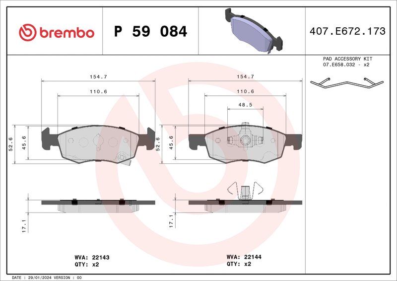 Set placute frana Brembo P 59 084
