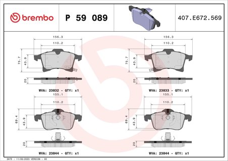 SET PLACUTE FRANA BREMBO P 59 089 - Compatibil cu OPEL, VAUXHALL