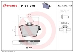 SET PLACUTE FRANA BREMBO P 61 079 - Compatibil cu CITROEN, PEUGEOT