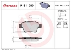 SET PLACUTE FRANA BREMBO P 61 080 - Compatibil cu CITROEN, CITROEN (DF-PSA), EMGRAND, GEELY, PEUGEOT, PEUGEOT (DF-PSA)