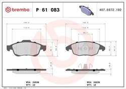 SET PLACUTE FRANA BREMBO P 61 083 - Compatibil cu CITROEN, DS, PEUGEOT