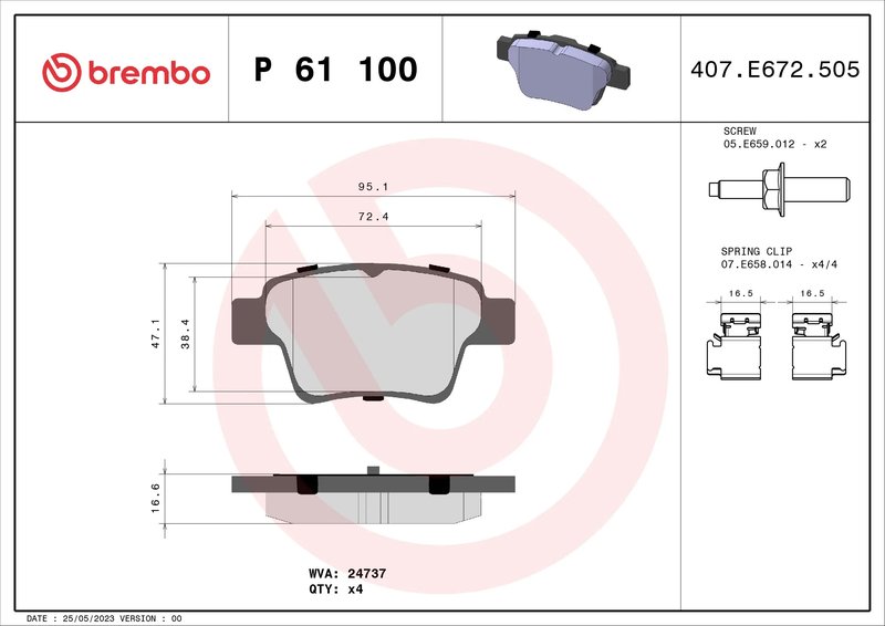 SET PLACUTE FRANA BREMBO P 61 100 - Compatibil cu AEOLUS, BYD, CITROEN (DF-PSA), EMGRAND, FENGSHEN, FENGXING, FORTHING, GEELY, P