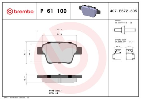 SET PLACUTE FRANA BREMBO P 61 100 - Compatibil cu AEOLUS, BYD, CITROEN (DF-PSA), EMGRAND, FENGSHEN, FENGXING, FORTHING, GEELY, P