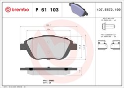 SET PLACUTE FRANA BREMBO P 61 103 - Compatibil cu CITROEN, DS, JEEP, OPEL, PEUGEOT, PEUGEOT (DF-PSA), VAUXHALL