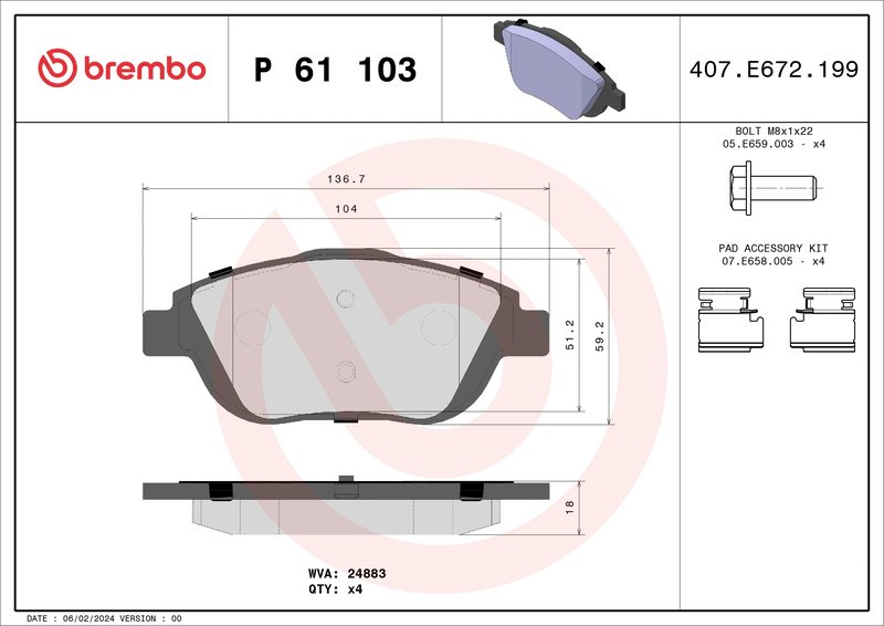 Set placute frana Brembo P 61 103