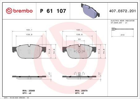 SET PLACUTE FRANA BREMBO P 61 107 - Compatibil cu CITROEN, CITROEN (DF-PSA), DS (CAPSA), FENGSHEN, PEUGEOT, PEUGEOT (DF-PSA)