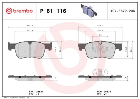 SET PLACUTE FRANA BREMBO P 61 116 - Compatibil cu CITROEN, FIAT, OPEL, PEUGEOT, TOYOTA, VAUXHALL