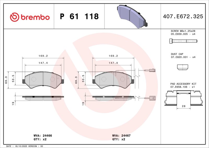 Set placute frana Brembo P 61 118