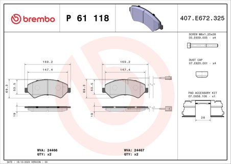 Set placute frana Brembo P 61 118