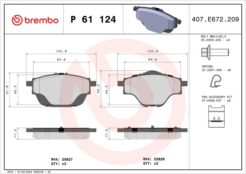 Set placute frana Brembo P 61 124