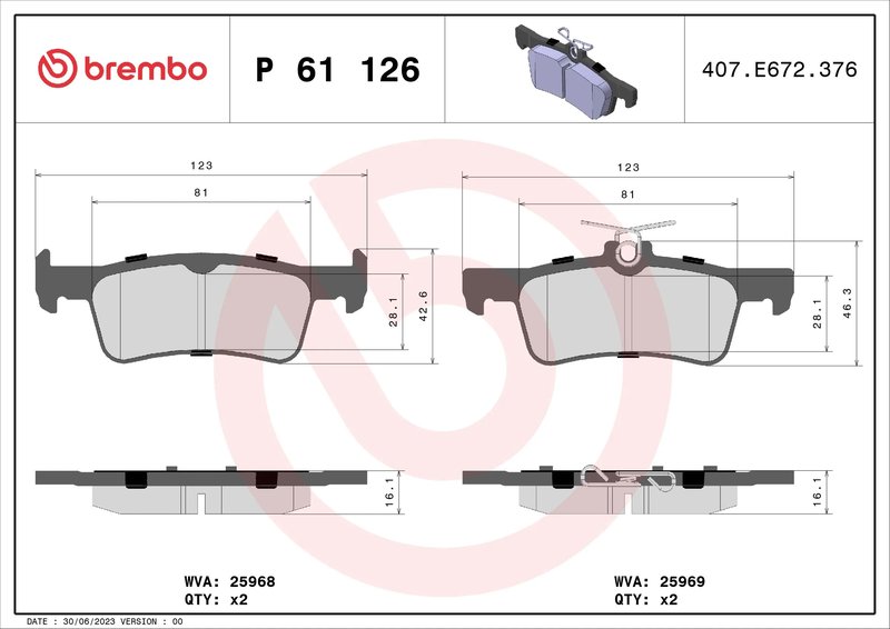 Set placute frana Brembo P 61 126