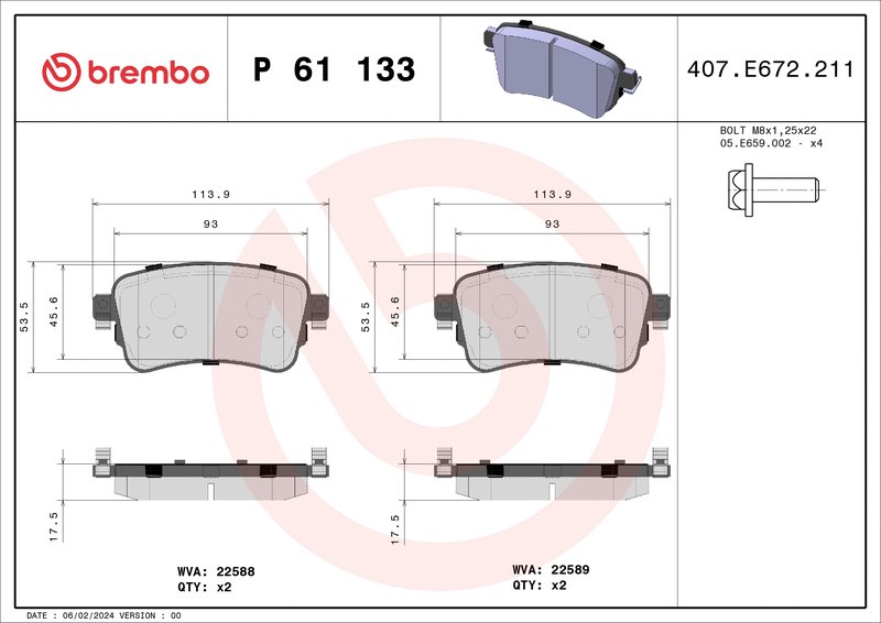 Set placute frana Brembo P 61 133
