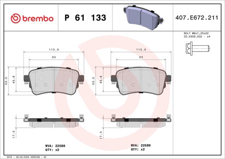 Set placute frana Brembo P 61 133