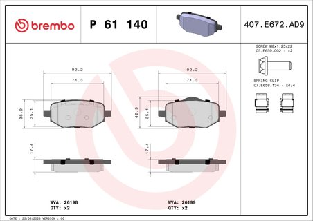 Set placute frana Brembo P 61 140