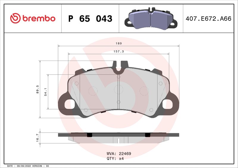 SET PLACUTE FRANA BREMBO P 65 043 - Compatibil cu PORSCHE