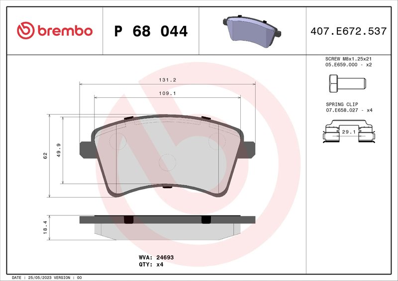 SET PLACUTE FRANA BREMBO P 68 044 - Compatibil cu MERCEDES-BENZ, RENAULT