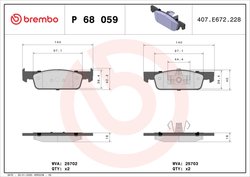 SET PLACUTE FRANA BREMBO P 68 059 - Compatibil cu DACIA, RENAULT, SMART