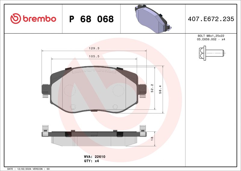 Set placute frana Brembo P 68 068