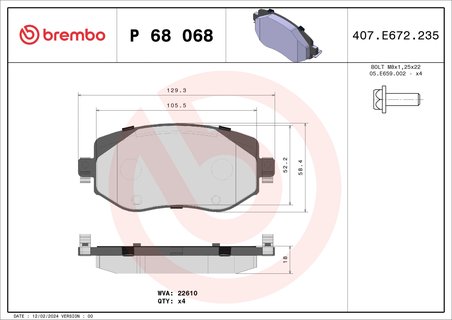 Set placute frana Brembo P 68 068