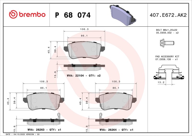 SET PLACUTE FRANA BREMBO P 68 074 - Compatibil cu RENAULT