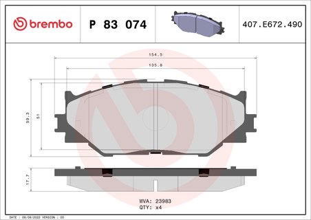 Set placute frana Brembo P 83 074