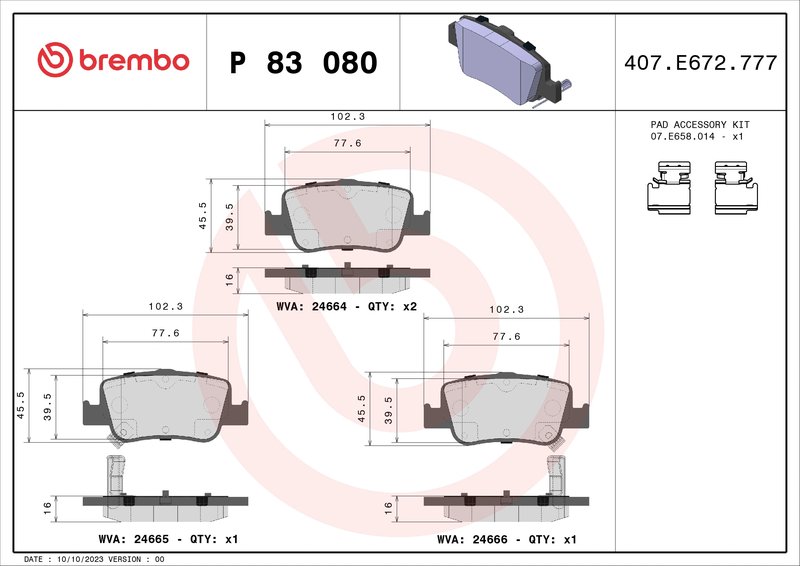 SET PLACUTE FRANA BREMBO P 83 080 - Compatibil cu TOYOTA