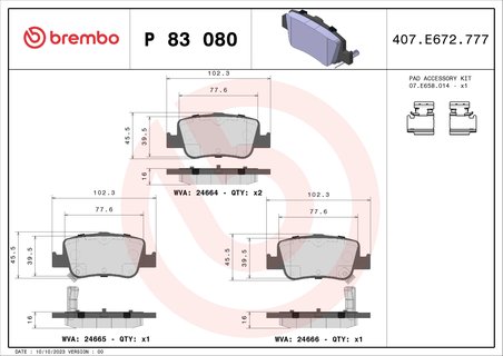SET PLACUTE FRANA BREMBO P 83 080 - Compatibil cu TOYOTA