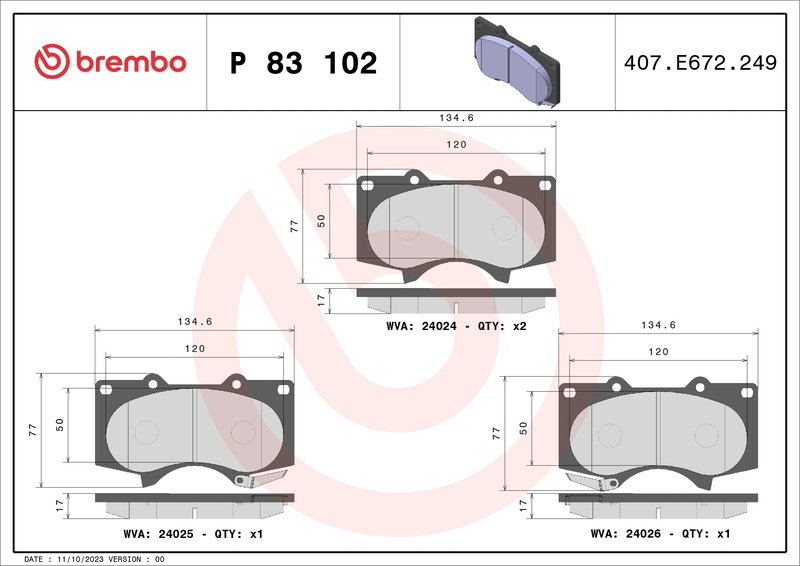 SET PLACUTE FRANA BREMBO P 83 102 - Compatibil cu LEXUS, MITSUBISHI, TOYOTA, TOYOTA (FAW)