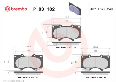 SET PLACUTE FRANA BREMBO P 83 102 - Compatibil cu LEXUS, MITSUBISHI, TOYOTA, TOYOTA (FAW)